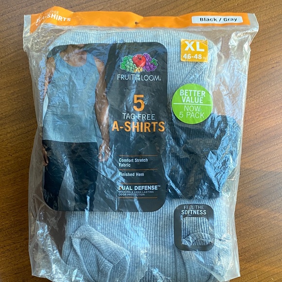Fruit of the Loom Black and Gray A-Shirts 3 Pack - Picture 1 of 4